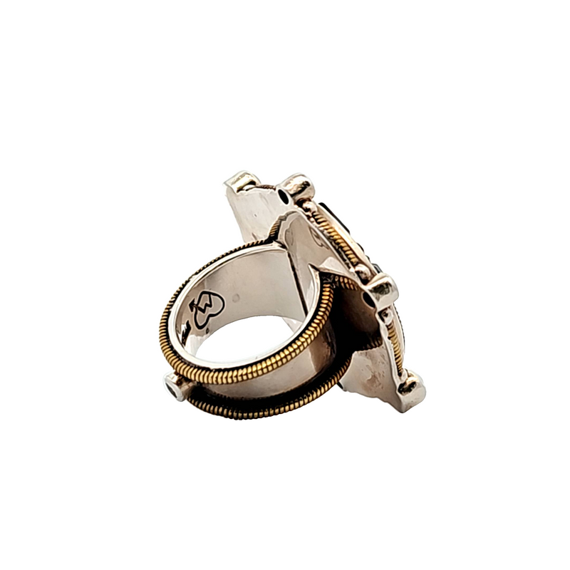 Sterling Silver & Brass Large Flower Designer Ring