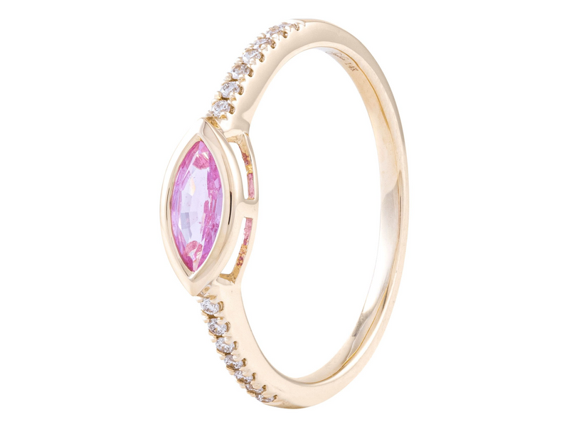 14K YG Pink Sapphire & Diamond Ring