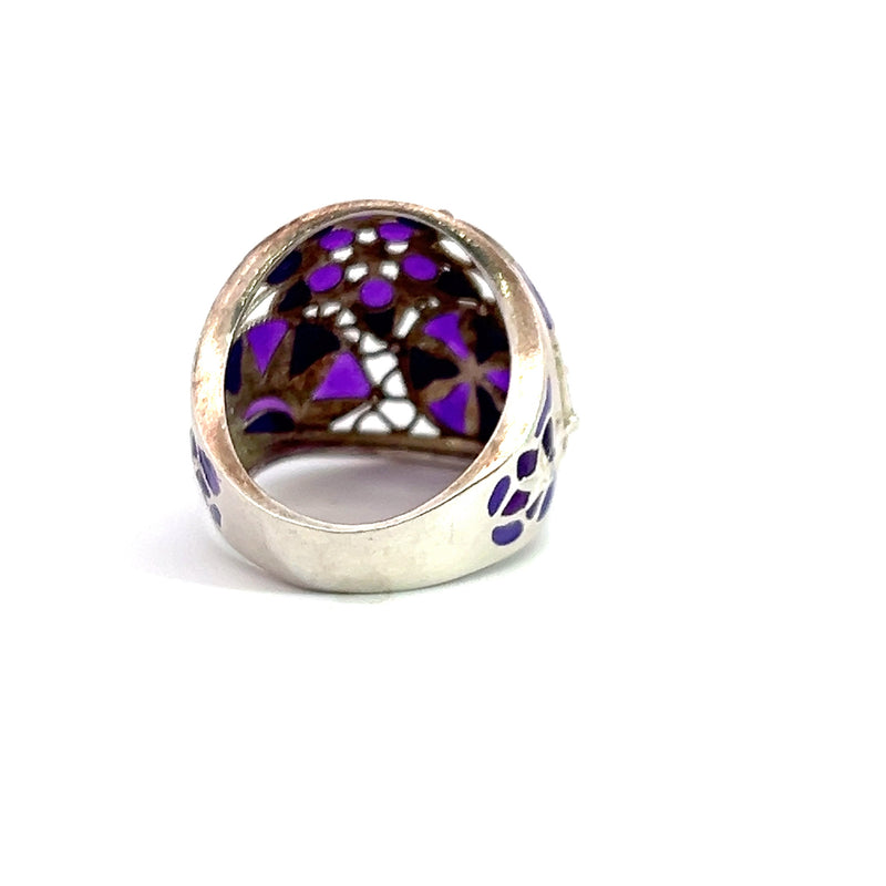 Sterling Silver Wide Purple Enamel Ring