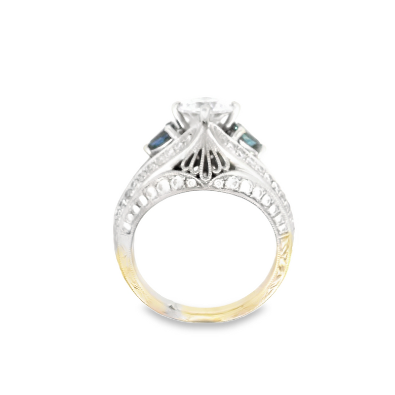 18K WG SAPPHIRE & DIAMOND ENGAGEMENT RING DIA=0.63 CT TW SAPH=0.40 CT TW (CZ CENTER CURRENTLY)