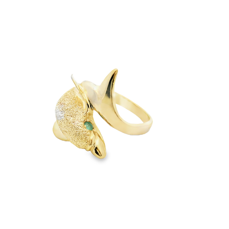 14K YG Dolphin Ring with Emeralds