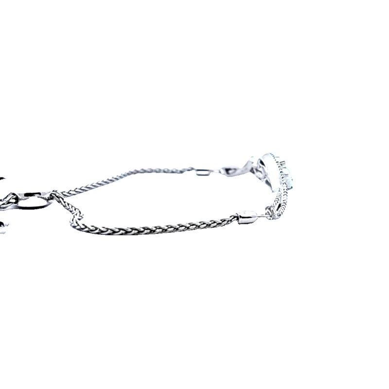Sterling Silver Synthetic Opal & CZ Bolo Style Bracelet