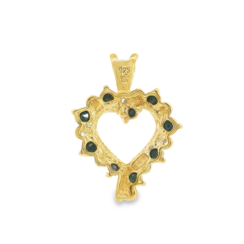Sterling Silver & Gold Plated Sapphire & Diamond Heart Shape  Pendant