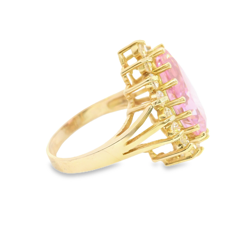 14K YG Pink CZ & White Sapphire Ring