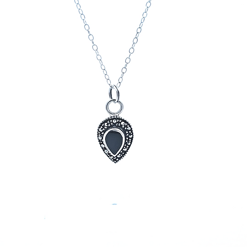 Sterling Silver Black Onyx & Marcasite Pendant