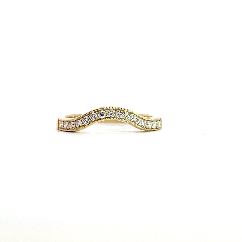 14K YG Curved Milgrain Diamond Band