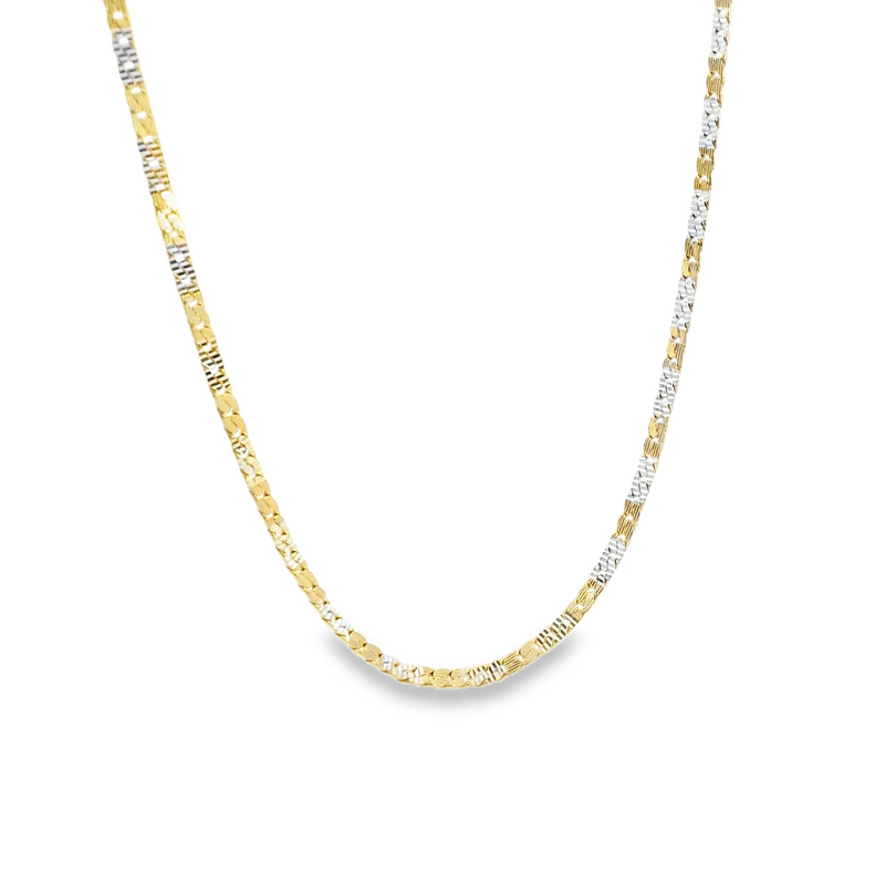 14K Two Tone Flat Diamond Cut Curb Chain 22.5"