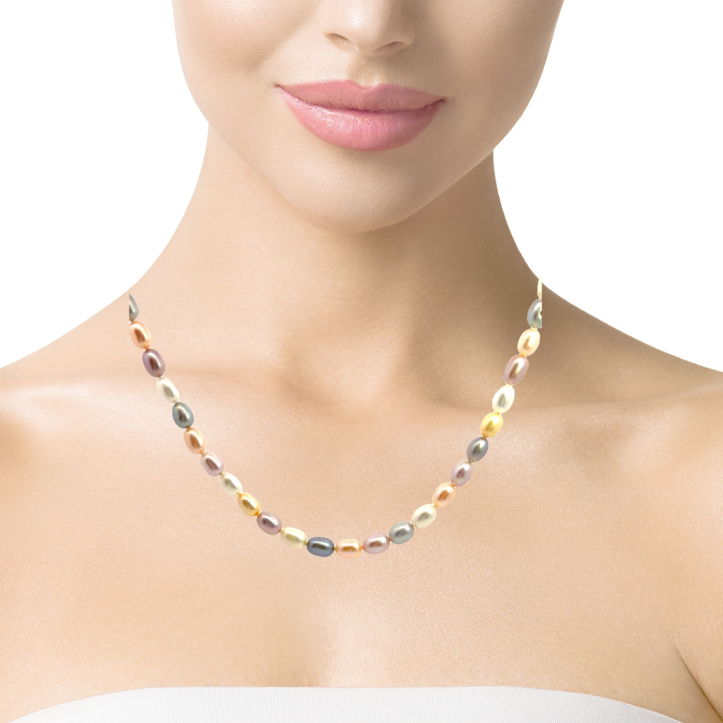 Silver Multi Color Pearl Necklace 16"