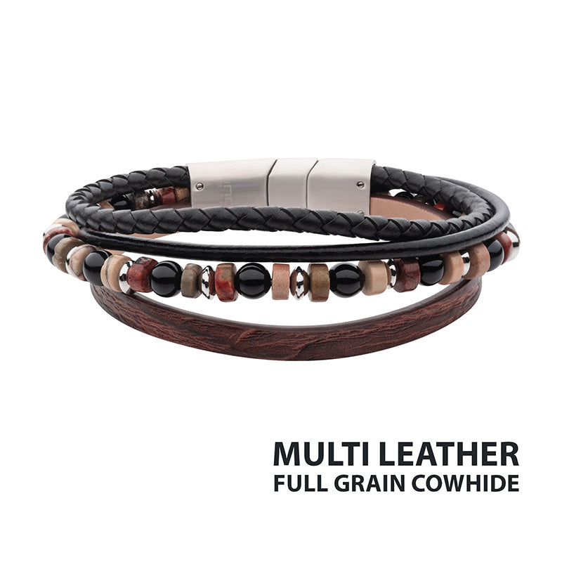 Brown & Black Full Grain Cowhide Leather Bracelet