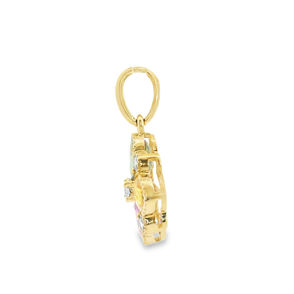 14K YG Multi Color Sapphire & Diamond Pendant