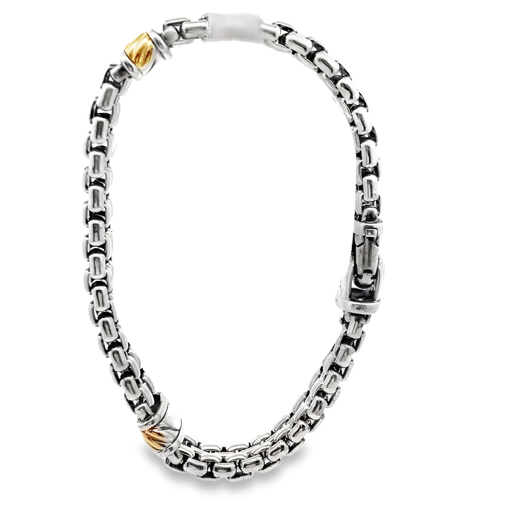 David Yurman Sterling Silver & 18K YG Double Row Bracelet 8"