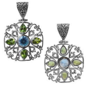 Sterling Silver Blue Topaz & Peridot Pendant