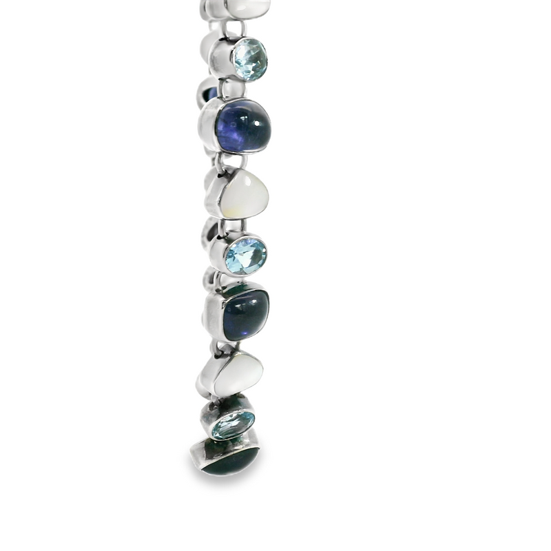 Sterling Silver Iolite, Blue Topaz & Mother of Pearl Necklace