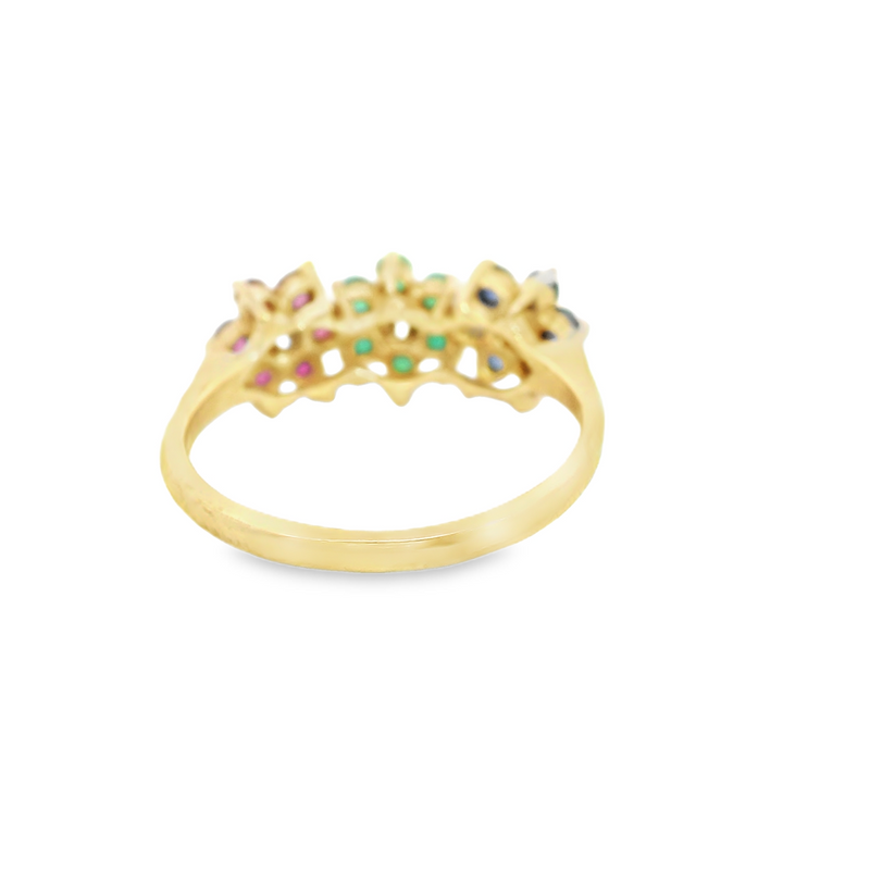 14K YG Ruby, Emerald, Sapphire Diamond Ring