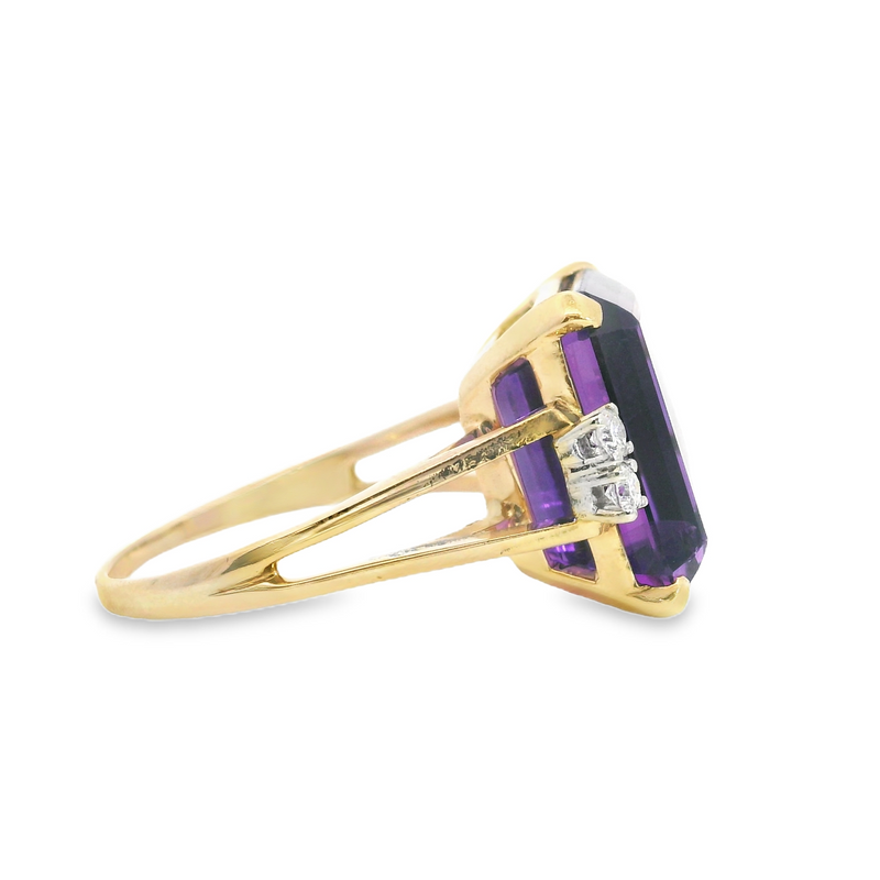 14K YG Amethyst & Diamond Ring