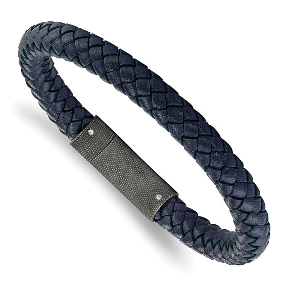 Stainless Steel Blue Leather Bracelet