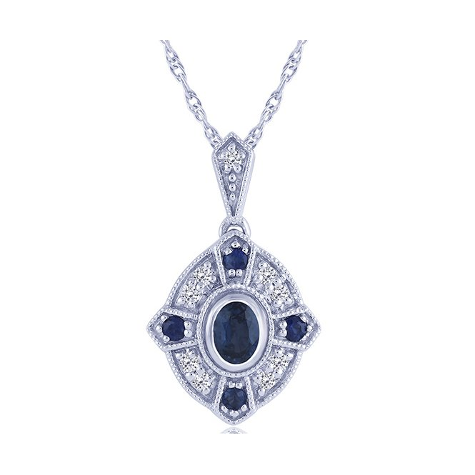 10K WG Sapphire & Diamond Pendant