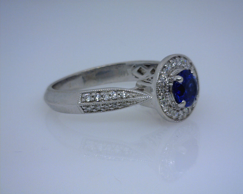 14K WHITE GOLD SAPPHIRE/DIAMOND RING