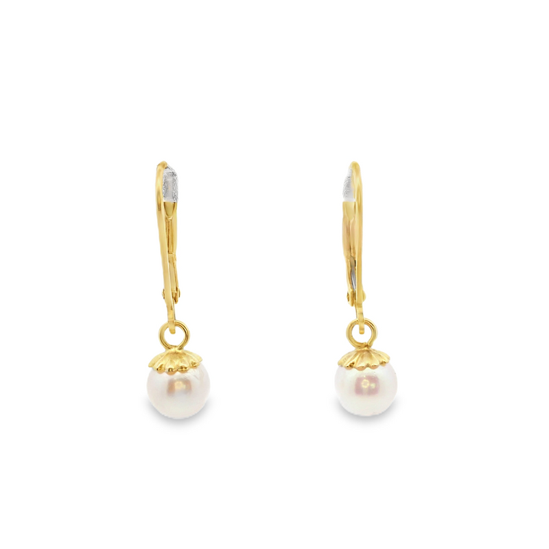 14K YG Leverback Pearl Earrings 6.0mm