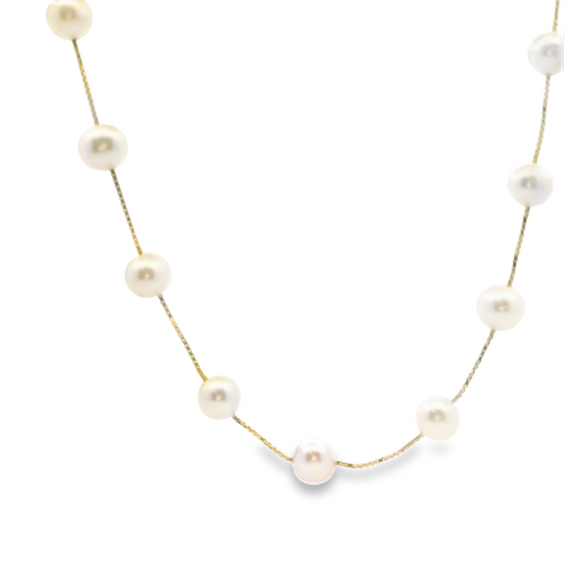 14K YG Station Pearl Necklace 16"