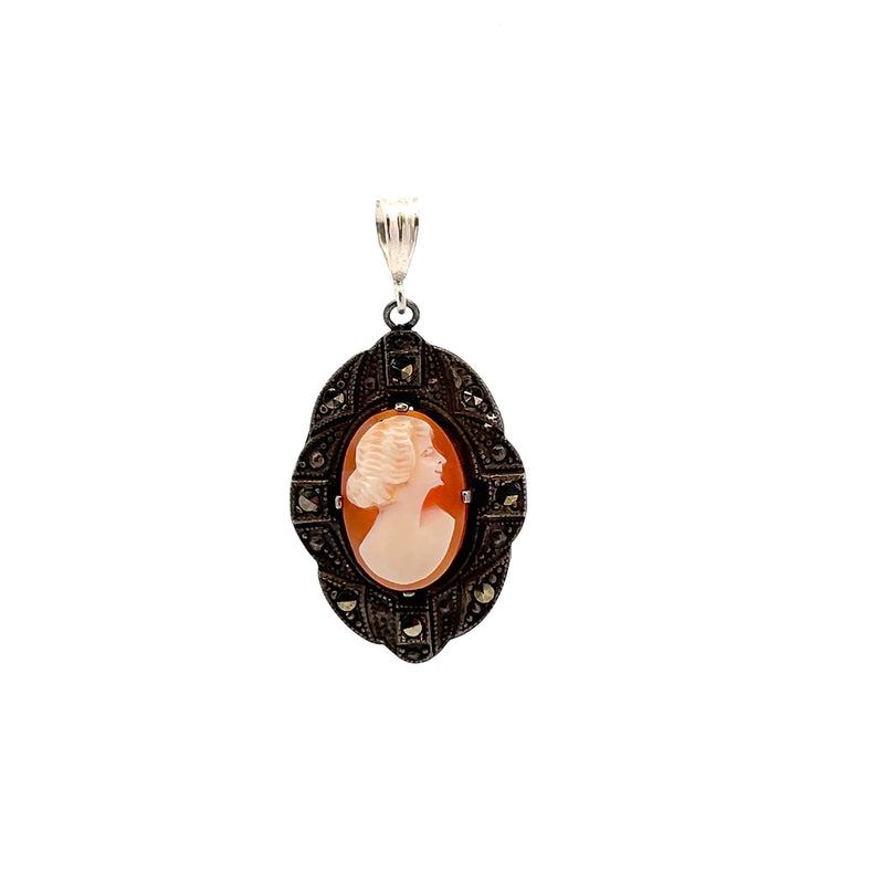 Sterling Silver Cameo & Marcasite Pendant