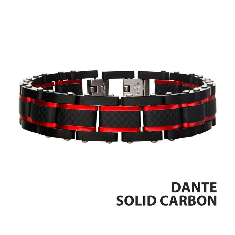 Dante - Black & Red Steel Matte Carbon Bracelet