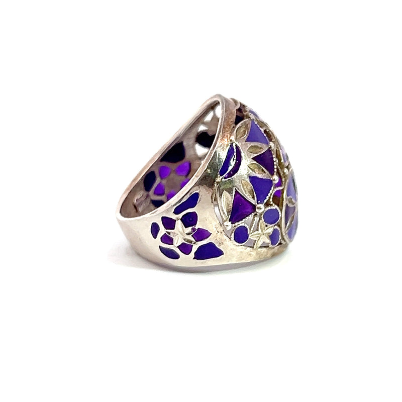 Sterling Silver Wide Purple Enamel Ring