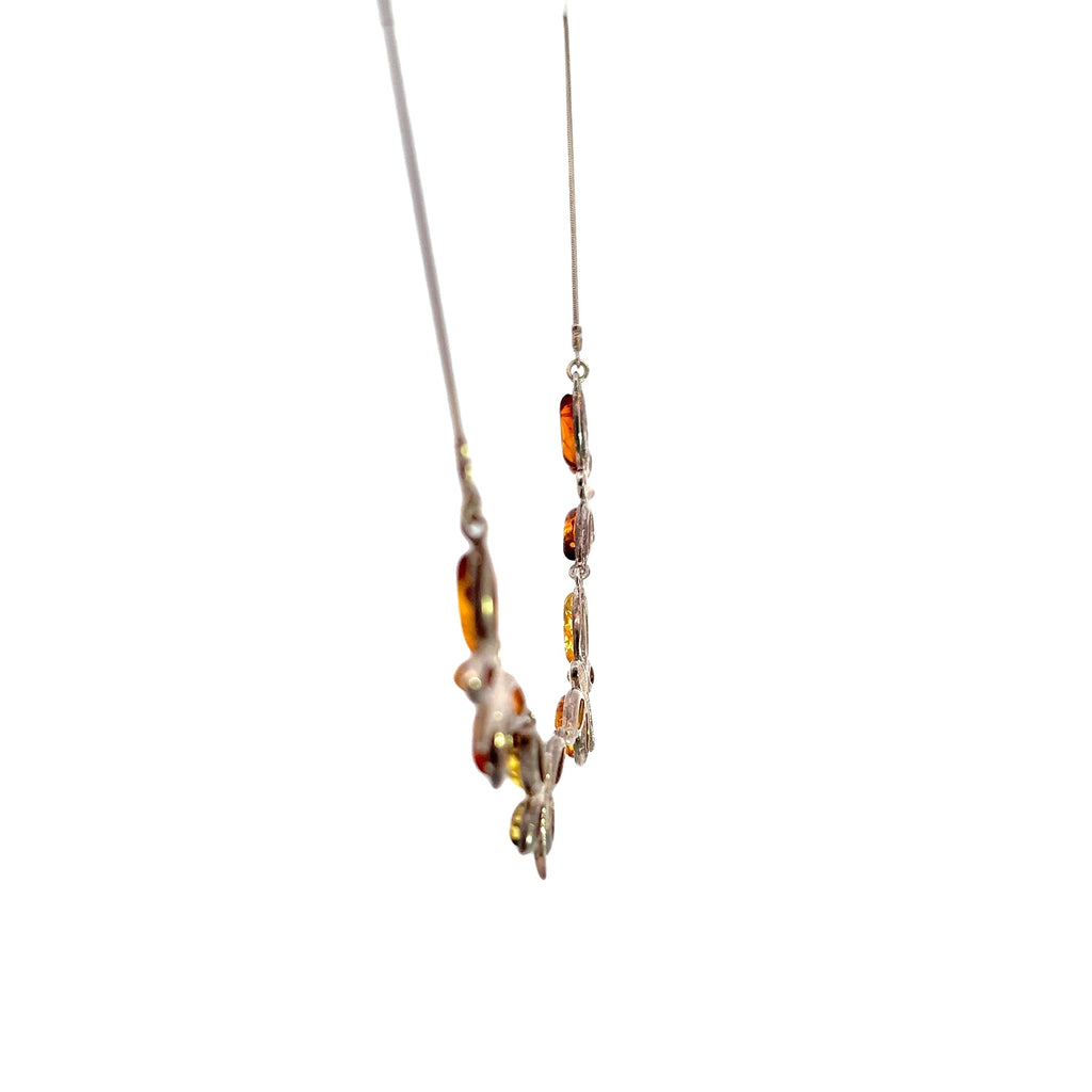 Sterling Silver Multi Color Amber Dragonfly Necklace