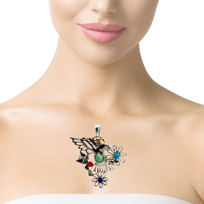 Carolyn Pollack Sterling Silver Hummingbird Gemstone Pendant