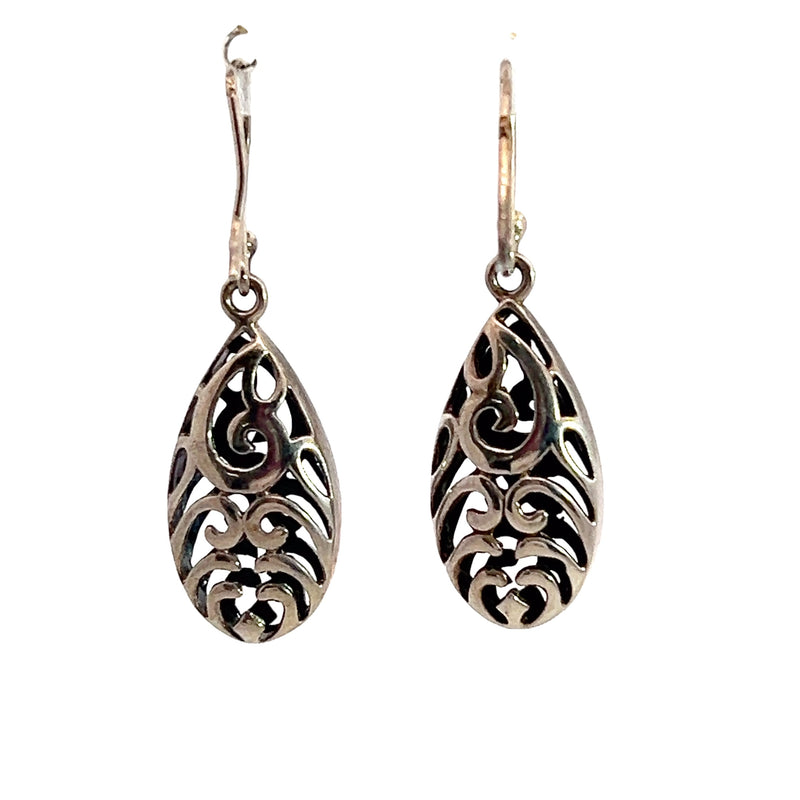 Sterling Silver Bali Design Drop Earrings