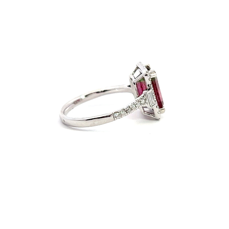 14K WG Watermelon Tourmaline & Diamond Ring