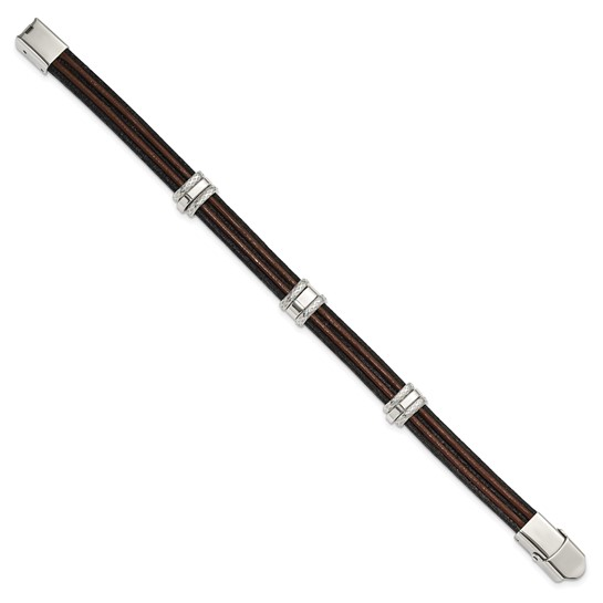 Stainless Steel Black and Brown Leather Bracelet