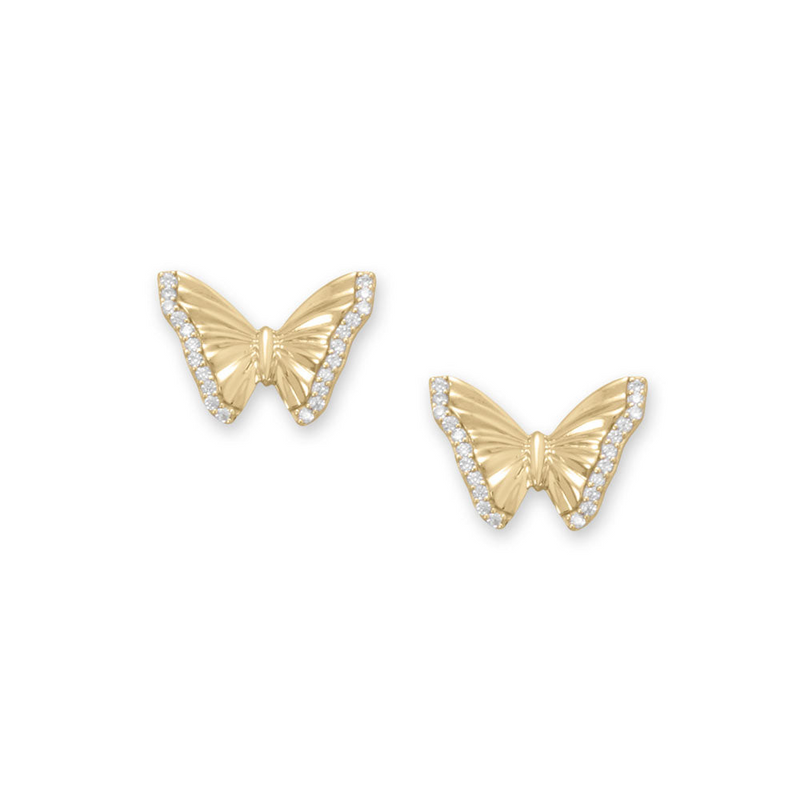 14 Karat Gold Plated CZ Butterfly Stud Earrings