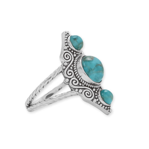 Oxidized Triple Turquoise and Scroll Design Ring