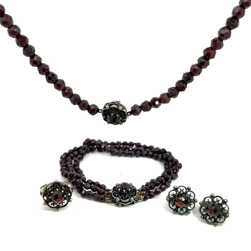 Sterling Silver Garnet Jewelry Set