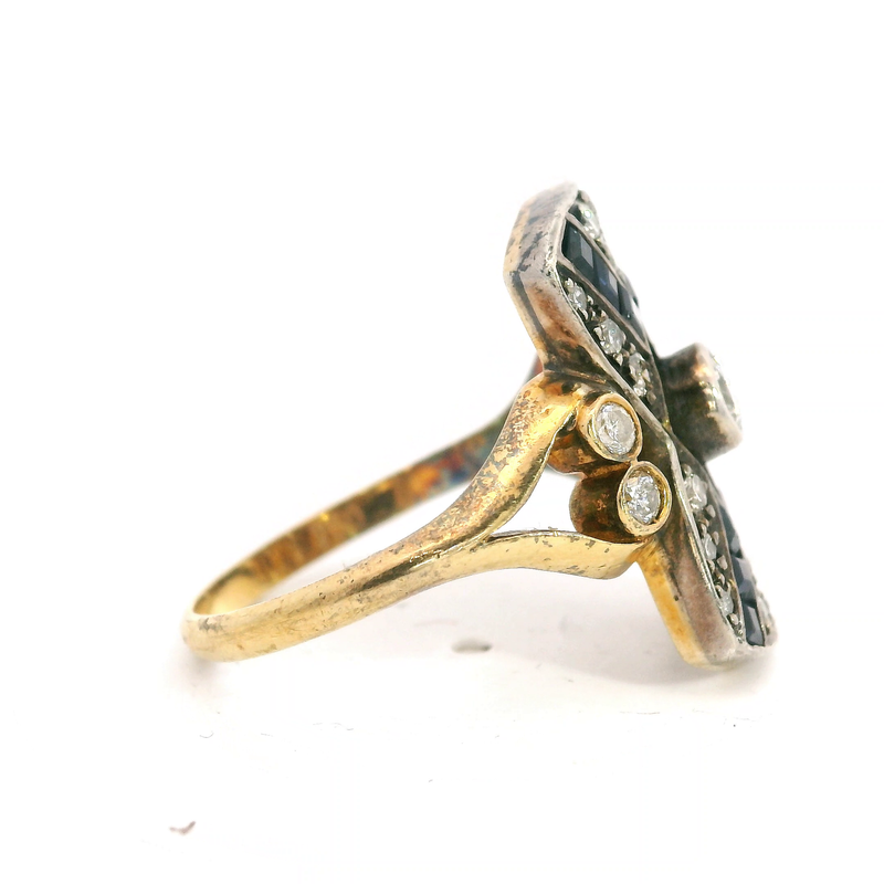 18K YG Vintage Sapphire & Diamond Ring