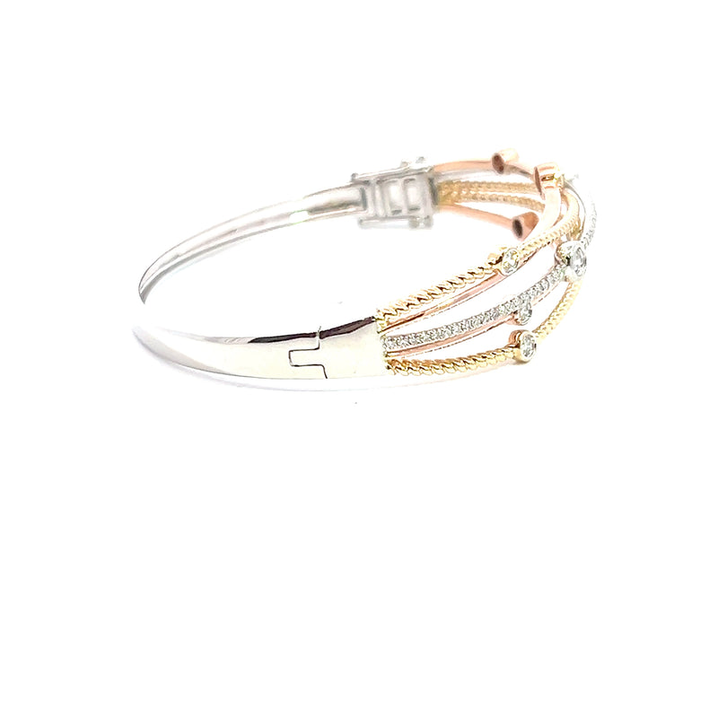 14K Tri Color Diamond Bangle Bracelet