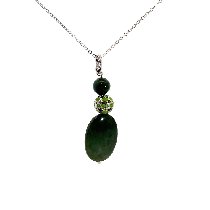 Green Agate & Enamel Pendant