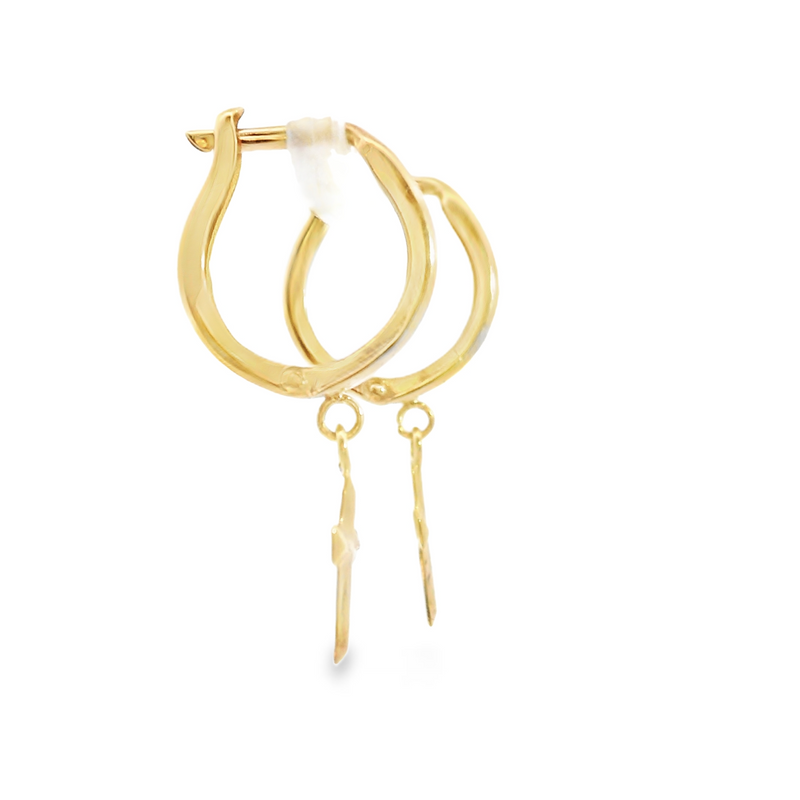 14K YG Cross Hoop Earrings