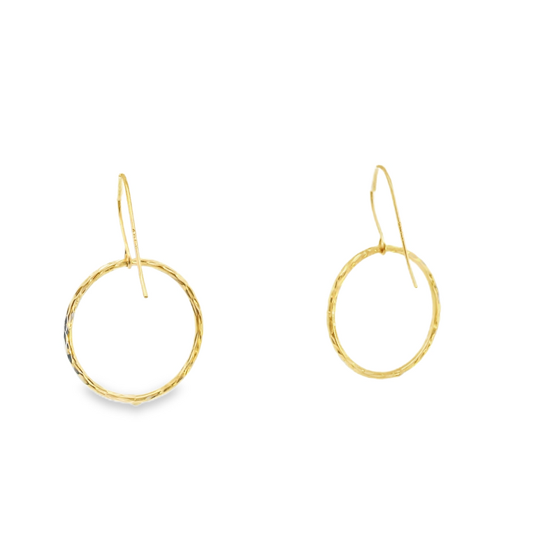 14K YG Diamond Cut Hanging Hoop Earrings