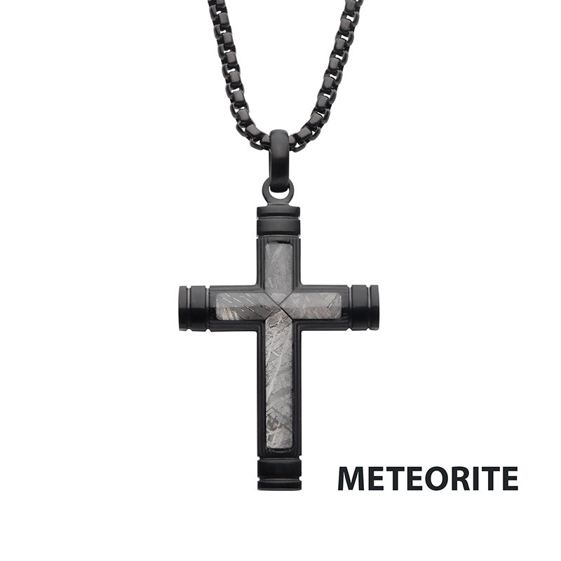 Meteorite Inlay Cross Pendant