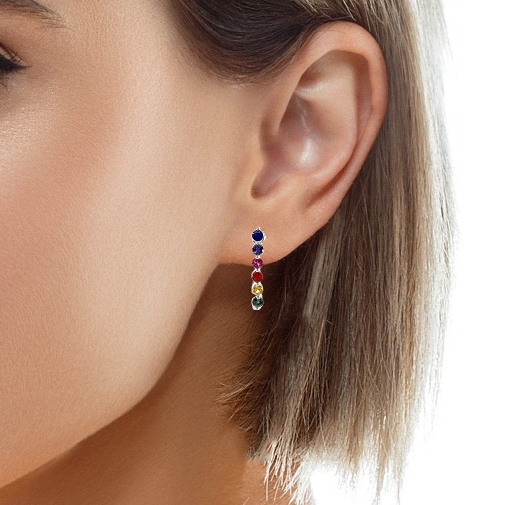 14K WG Rainbow Sapphire Earrings