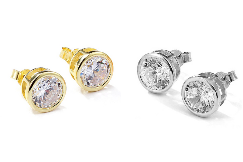 Gold Plated Sterling Silver Bezel Set CZ Stud Earrings 4.0MM