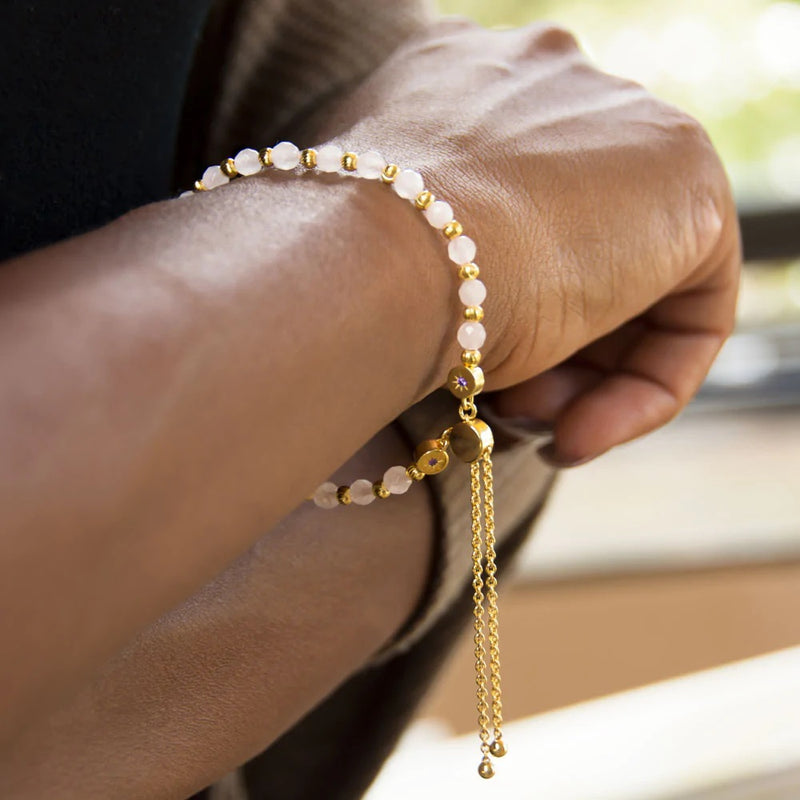 18 Karat Gold Plated Faceted Rose Quartz Bolo Bracelet