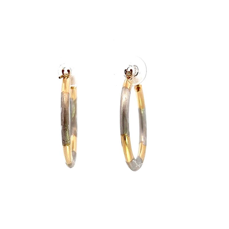 14K Two Tone Diamond Cut Hoop Earrings