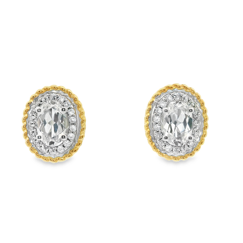 SS & Gold Plated Created White Sapphire Earrings
