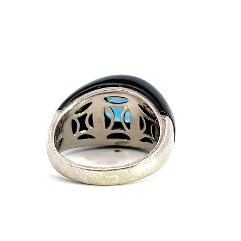 Sterling Silver Blue Topaz & Black Onyx Ring