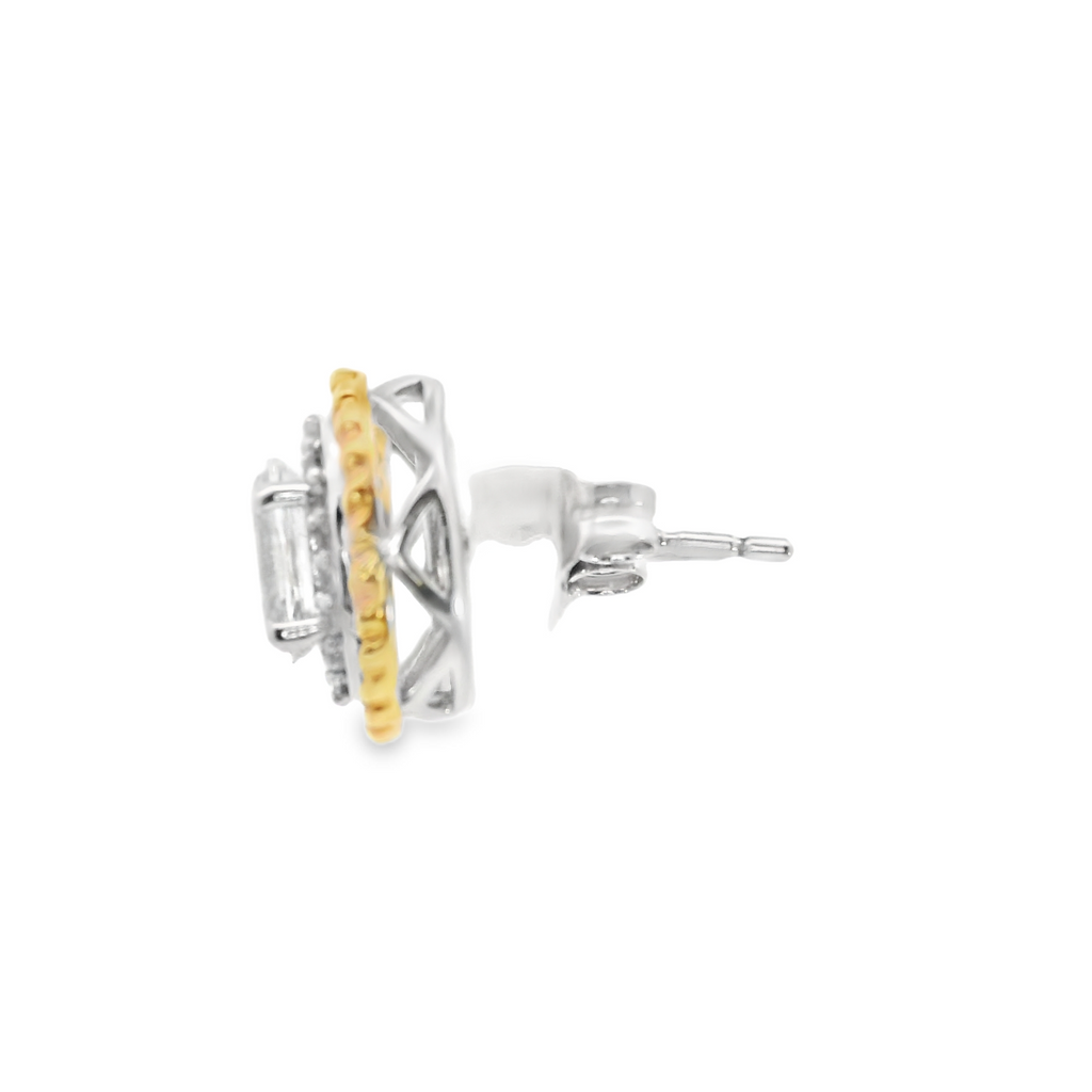 SS & Gold Plated Created White Sapphire Earrings