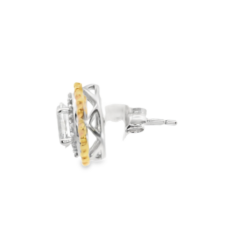 SS & Gold Plated Created White Sapphire Earrings