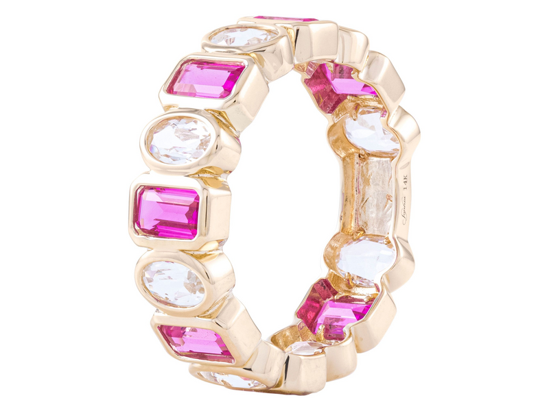 14K YG Pink Sapphire & White Topaz Ring